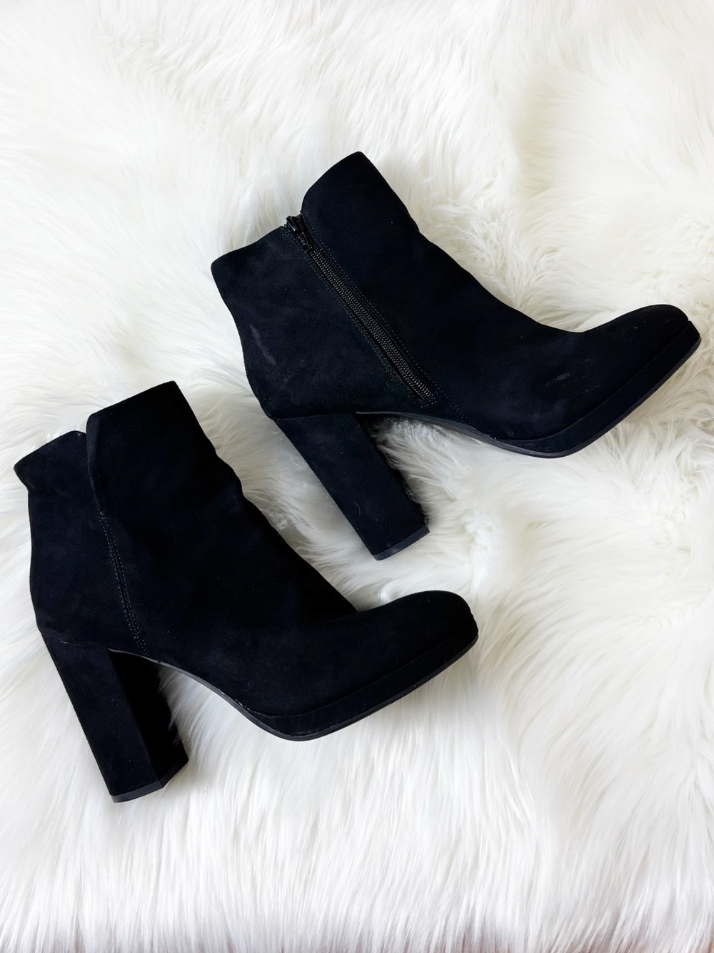 Lauren Conrad Black Faux Suede Platform Ankle Block Heel Boots Women Size 9.5M